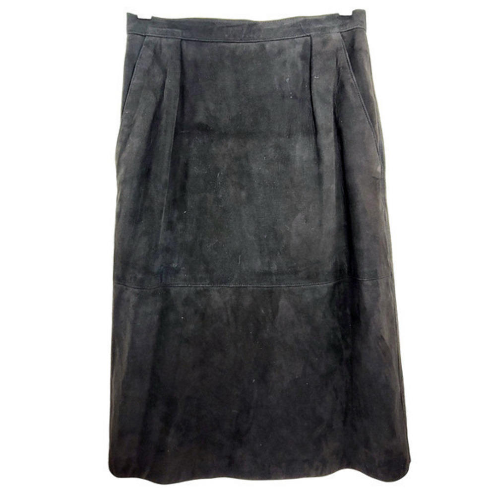 HP Diamonds Leather, Vintage Black‎ Leather Suede Back Slit Straight Skirt